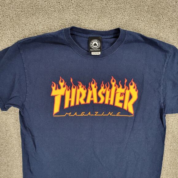 VTG Thrasher Magazine Burn it Down T-shirt M Blue Flame Logo Skateboard Graphic - Picture 2 of 13